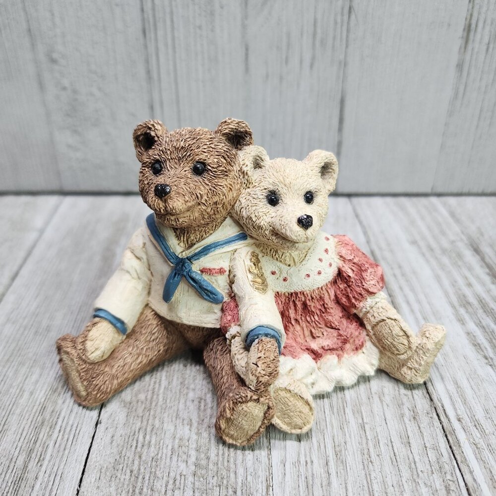 Vintage Stone Critters Teddy Couple Old Fashioned Figurine Resin 3'' Tall